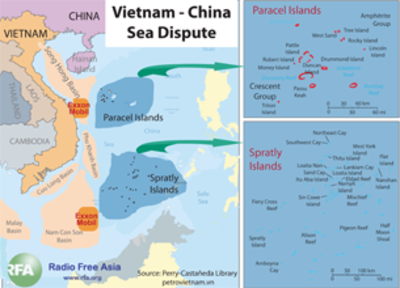 Bản đồ khu vực tranh chấp giữa Việt Nam và Trung Quốc trong Biển Đông.