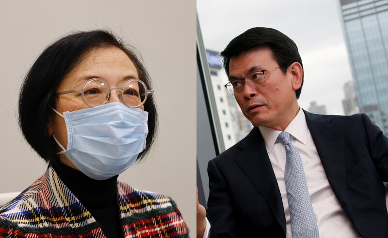 香港食物及衞生局局長陳肇始(左)及商務及經濟發展局局長邱騰華(右),分別在英國持有3項物業。(路透社資料圖片)
