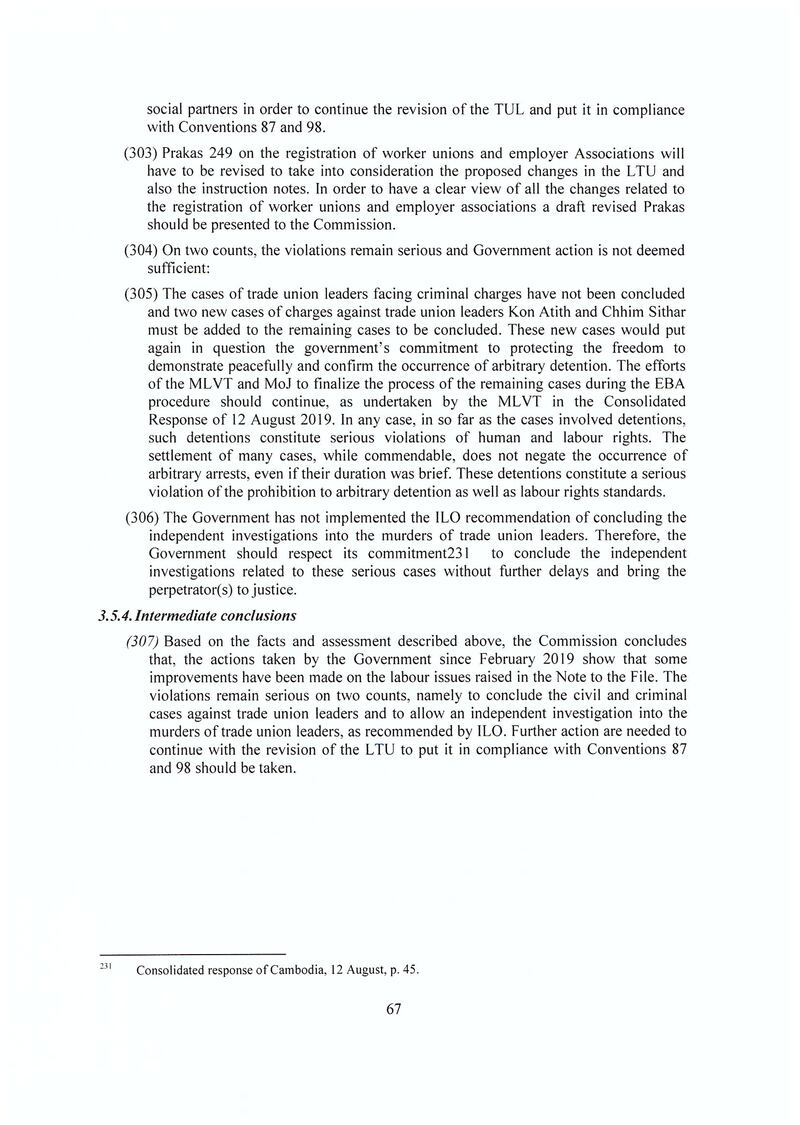 ខ្លឹមសារ​ទំព័រ​ទី៦៧​ នៃ​របាយការណ៍​វាយតម្លៃ​បឋម​របស់​គណៈ​កម្មា​ការ​អឺរ៉ុប​ឈាន​ទៅ​សម្រេចការ​ព្យួរ​ប្រព័ន្ធ​អនុគ្រោះ​ពន្ធ​ EBA​។