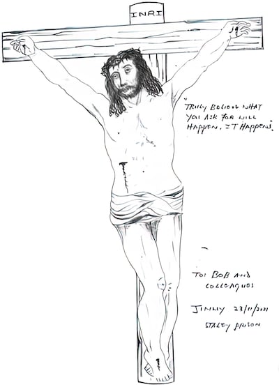 黎智英獄中畫作。(「查禁目錄」網站圖片)