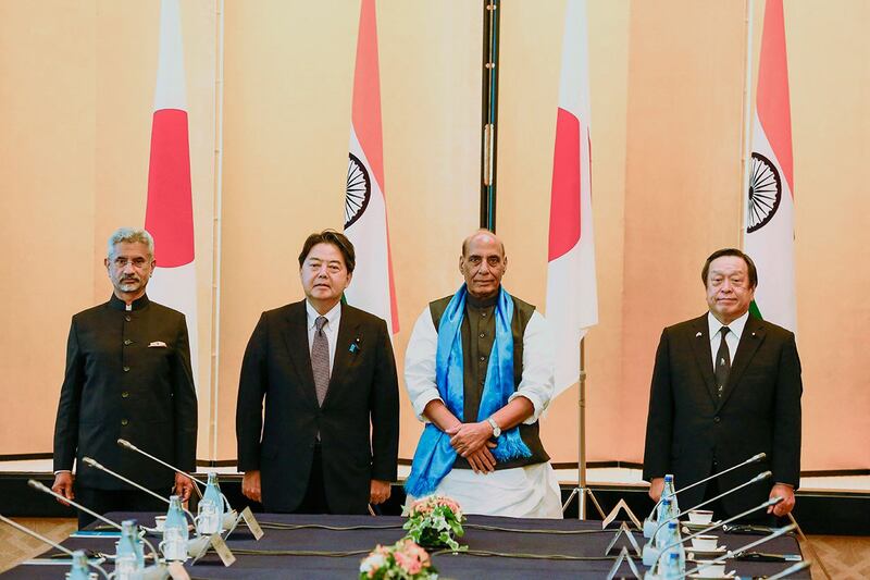 2022年9月8日,日本与印度在东京举行外交与国防部长级会议“2加2会谈”。(美联社)