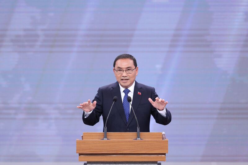 侯友宜九成時間以台語發言。(台北市攝影記者聯誼會提供)