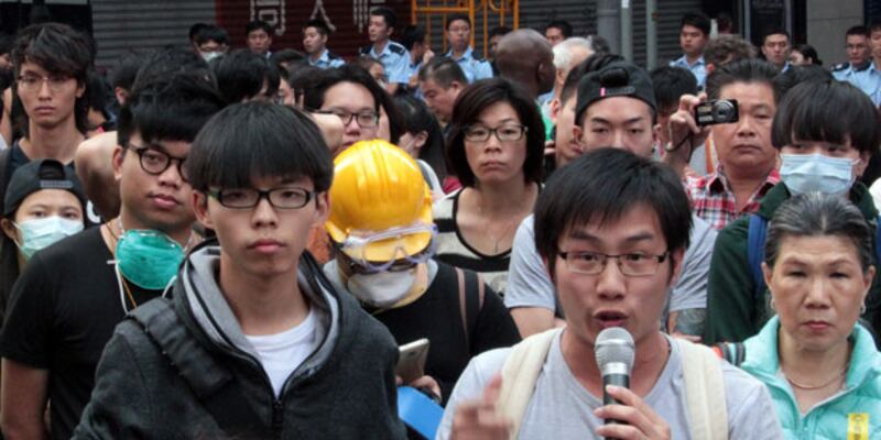 11月26日,黃之鋒在佔中現場。(粵語部文宇晴拍攝)