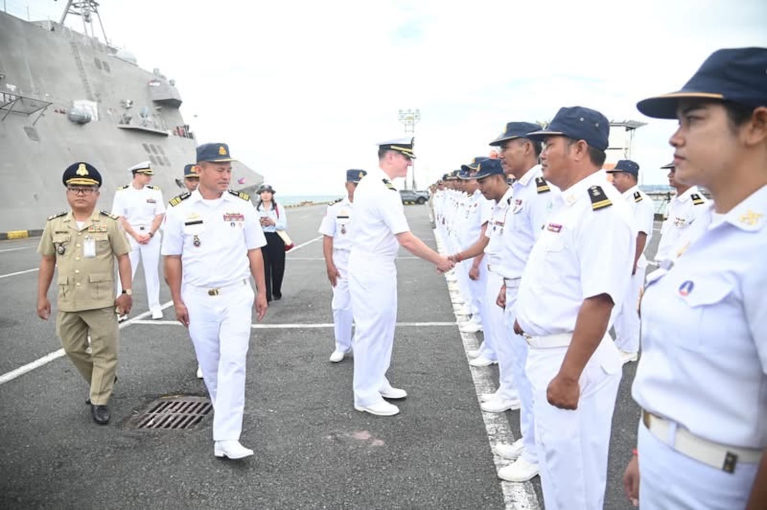 Welcome ceremony for the USS Savannah at Sihanoukville Autonomous Port on Monday, Dec. 16, 2024.