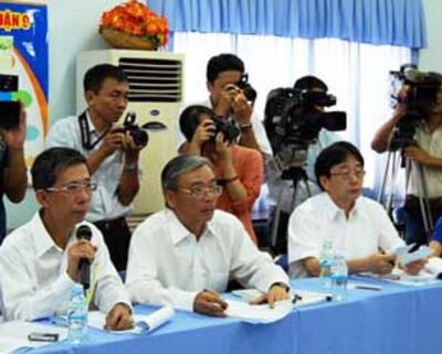 Tổng giám đốc Vedan Việt Nam Yang Kun Hsiang tại một cuộc họp báo hối 07/2010. Photo courtesy of VietNamNet.