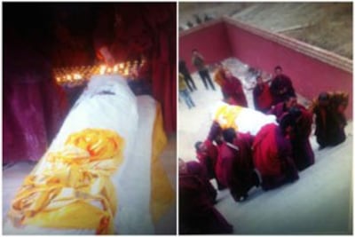 图片：嘉日塔遗体被送回其位于唐谷镇的家中。（同德县境内受访人提供）