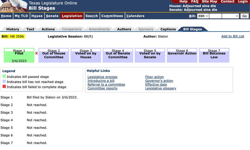 HB3596议案止步于提案阶段。 (图/截取自Texas Legislature Online)