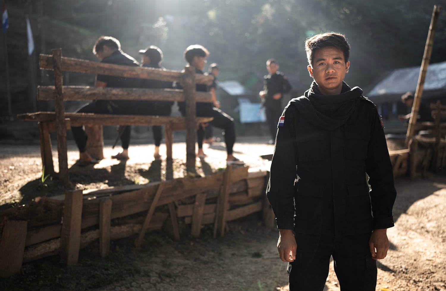 Bel Kyaw, commander of KSP Station 8, stands near fellow officers at the station in southern Shan state, Myanmar, Nov. 4, 2024.