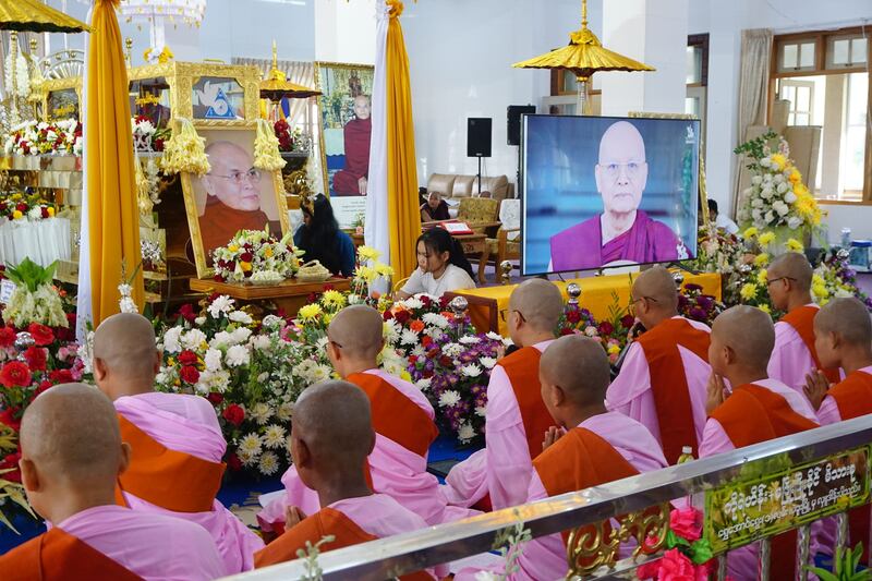 ပဲခူးမြို့၊ ဝင်းနိမ္မိတာရုံကျောင်းတိုက် နာယကဆရာတော် ဘဒ္ဒန္တမုနိန္ဒာဘိဝံသ၏ စတုတ္ထနေ့ ဈာပနအခမ်းအနားအား ၂၀၂၄ ခုနှစ်၊ ဇွန်လ ၂၂ ရက်နေ့က တွေ့ရစဉ်။ (ဓာတ်ပုံ - ဝင်းနိမ္မိတာရုံကျောင်းတိုက်)