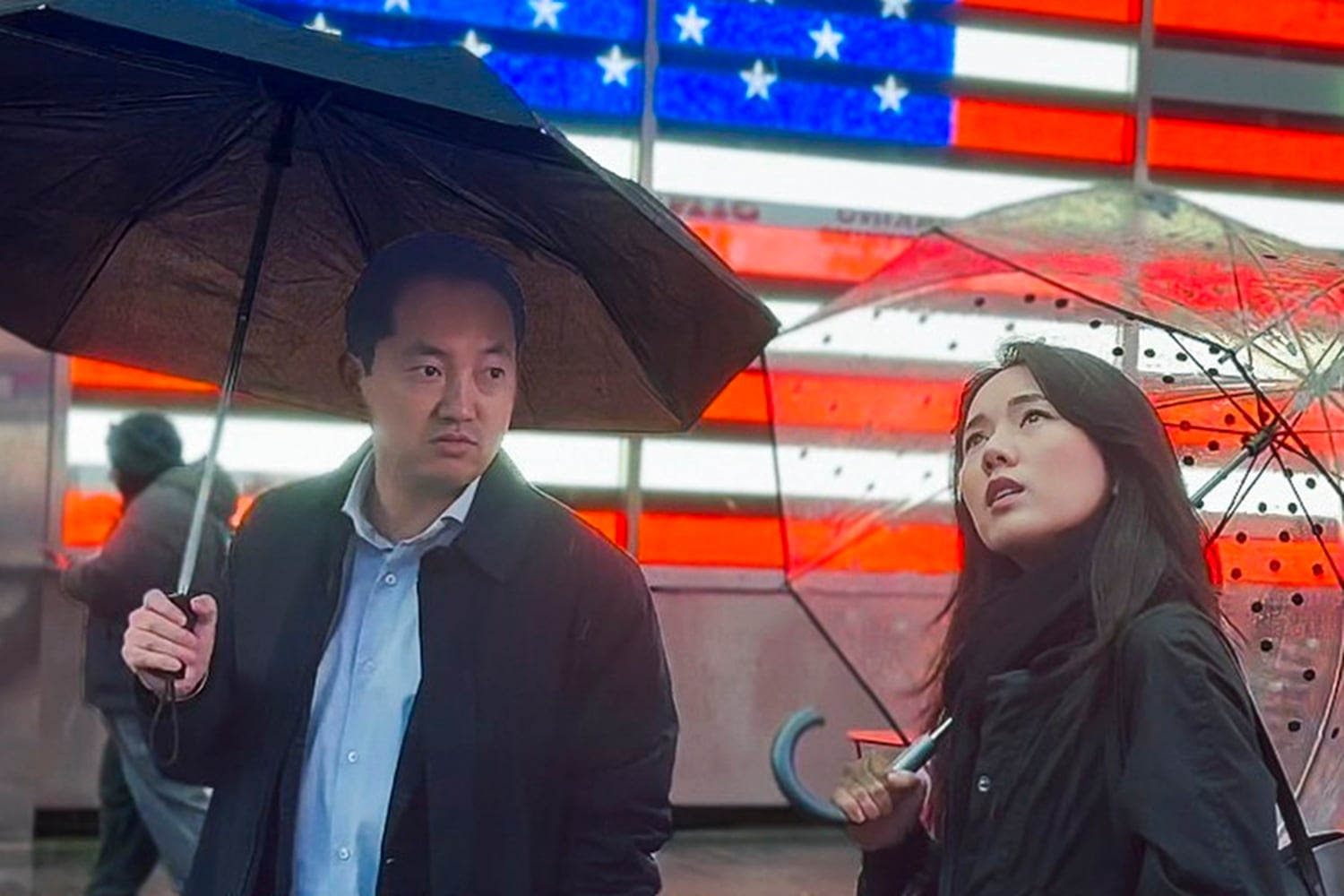 Brother and sister Lee Hyunseung and Lee Seohyun, who both escaped North Korea, visit Times Square, March 2024.