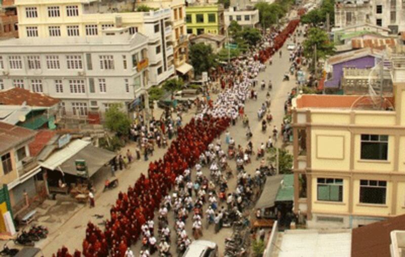 A broad view of the street protests in Mandalay, Sept. 2, 2012 