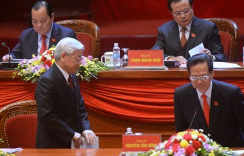 Thủ tướng Nguyễn Tấn Dũng và TBT Nguyễn Phú Trọng tại lễ khai mạc Đại hội của Đảng Cộng sản Việt Nam lần thứ X được tổ chức tại Hà Nội vào ngày 21 tháng 01 năm 2016.