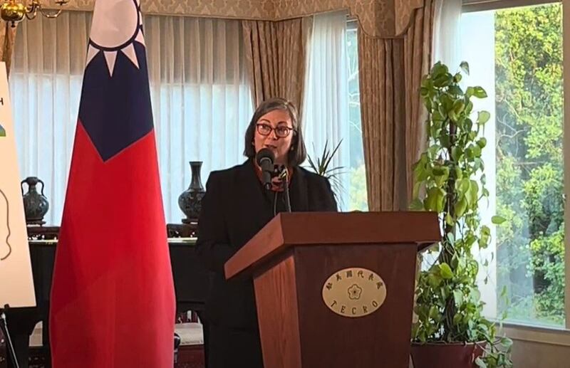美国在台协会（AIT）执行理事蓝莺（Ingrid Larson）在酒会中致辞。（摄影：凯迪/记者）