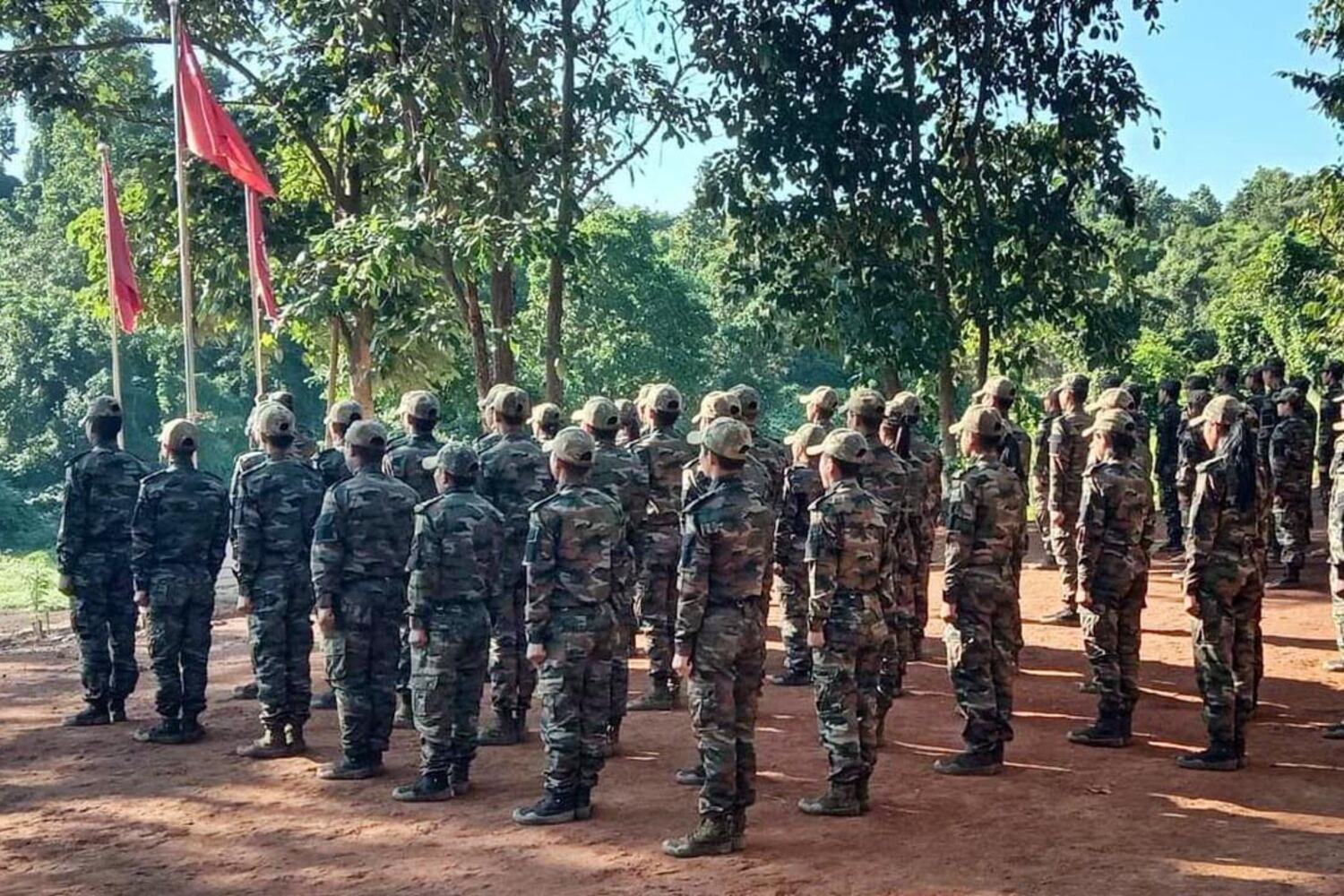 Troops of Battalion 1 of the Tamu Township People’s Defense Force and allied forces were seen on Nov. 19, 2022.