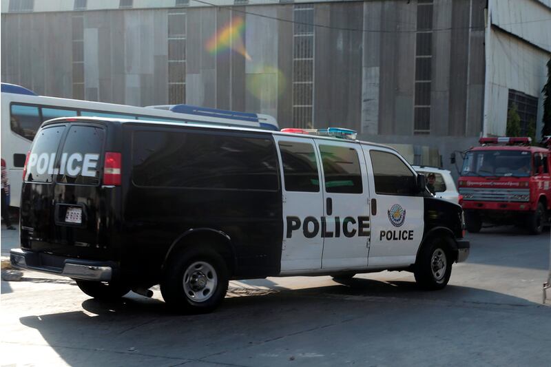 A Cambodian police vehicle in Phnom Penh, Cambodia, Jan. 30, 2024.