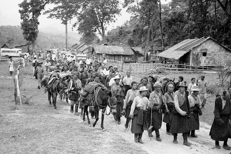 Tibetan fleeing Chinese forces arrive in northeast India, May 13, 1959 after a six-week trek from Tibet.