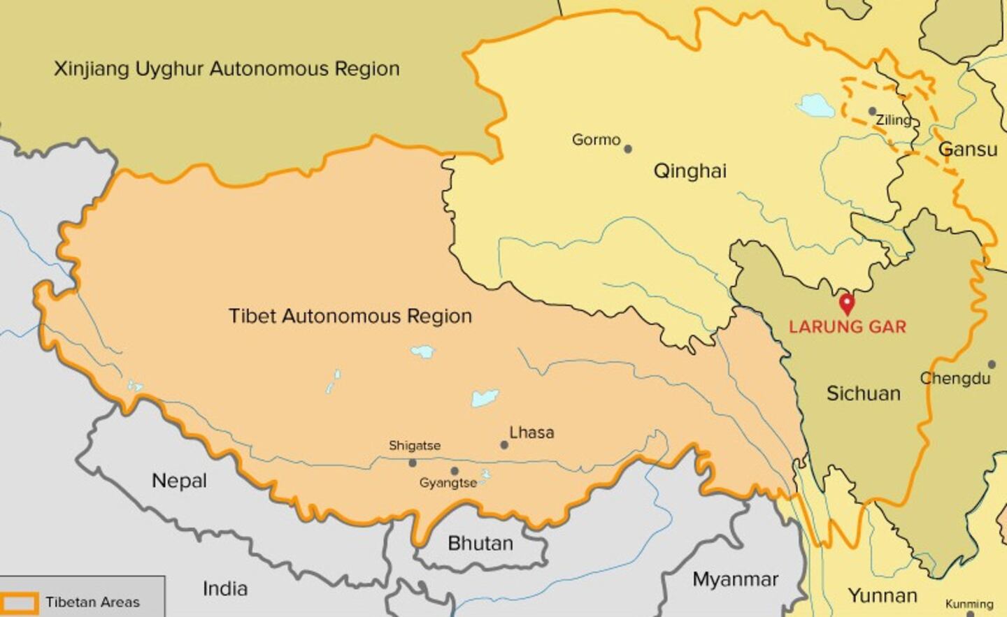 A map is to show the location of Larung Gar