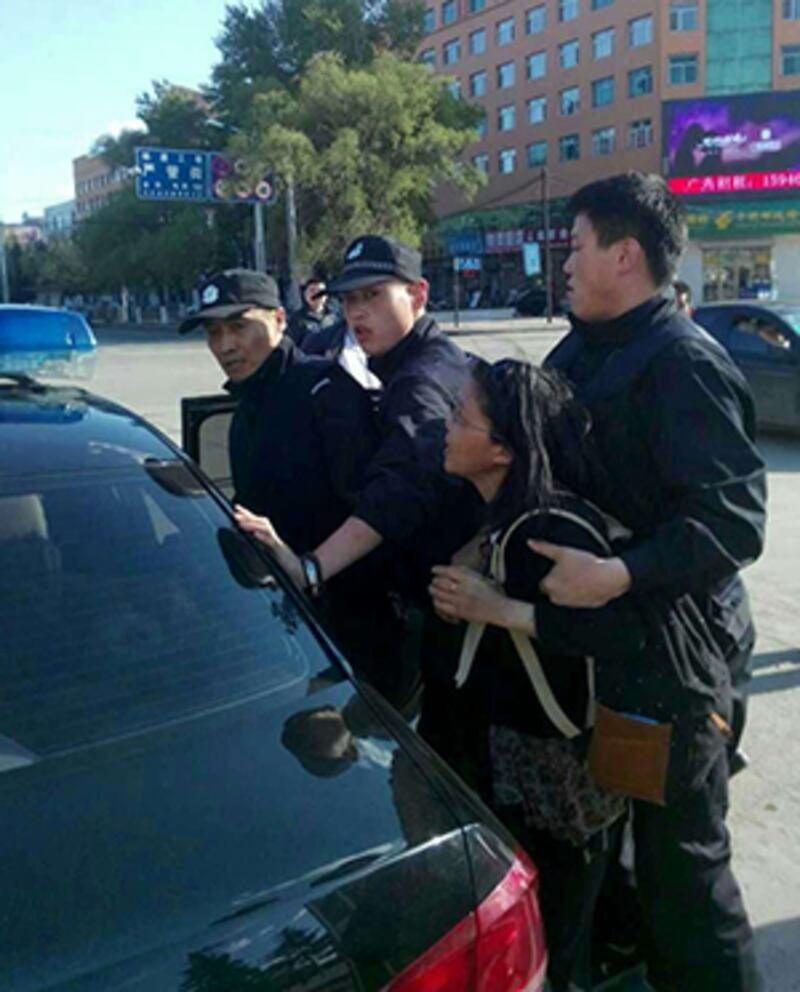 2015年5月20日，有觀察團成員遭到警察強行帶上車。(現場人士攝)