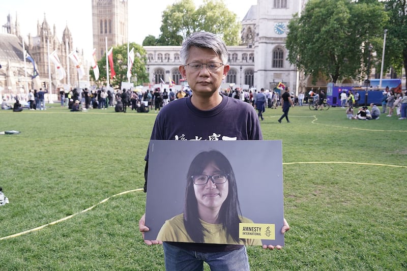 集会主办者之一、香港劳权监察总干事蒙兆达。 (记者石头摄)