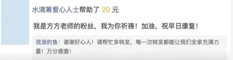 方方的读者向李丹捐款的情形。(来自搜狐)