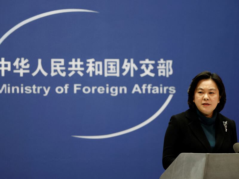 中國外交部發言人華春瑩三番四次迴避了幾個關於北京是否將俄羅斯的軍事行動視為入侵的問題。(路透社資料圖片)