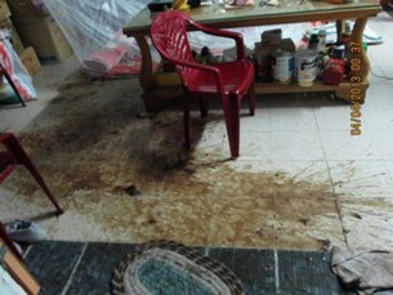 Foul-smelling water coats the floor of the Huynh family home in Quang Nam province, April 4, 2013. Credit: VCHR