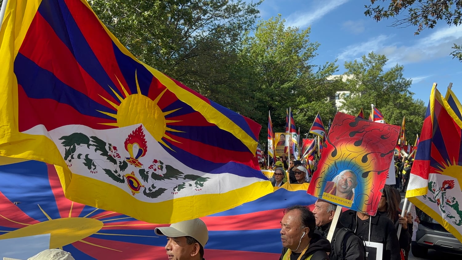 Advocates for Tibet march near the Chinese Embassy in Washington, Sept. 24, 2026.