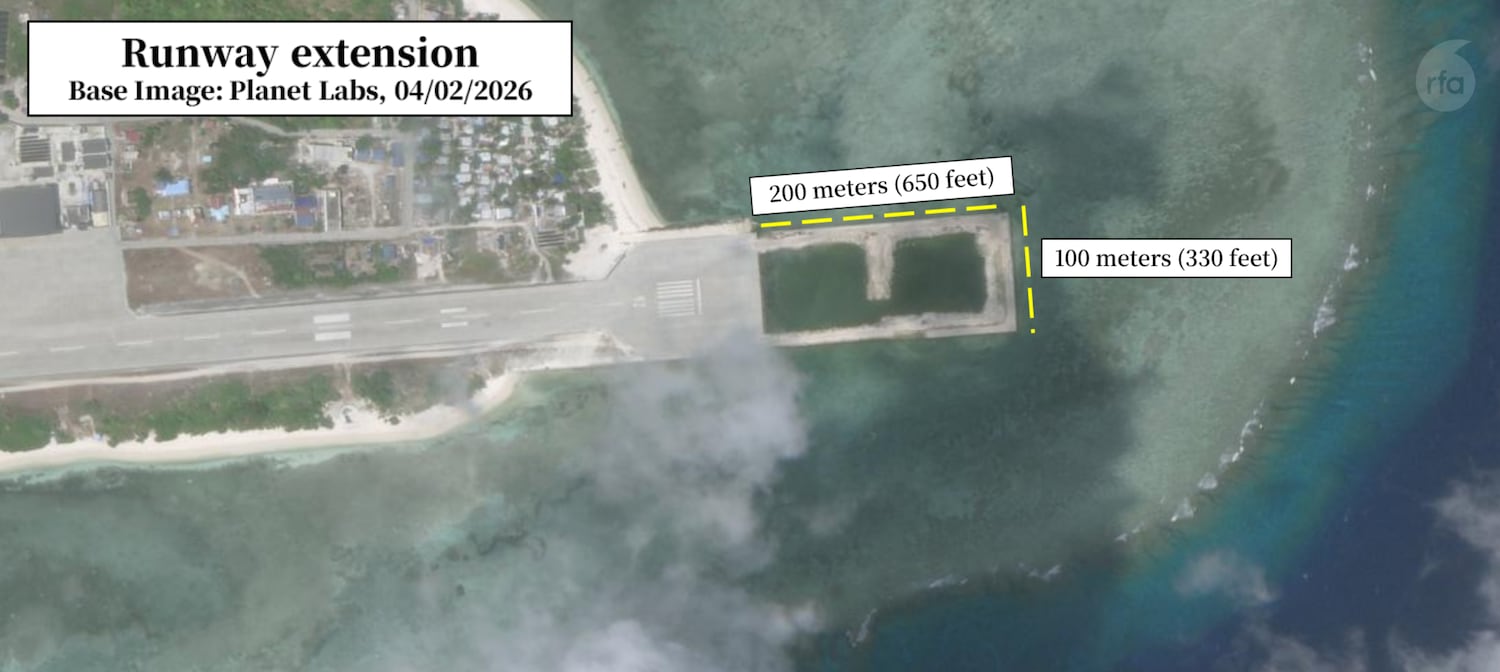 Runway construction measures approximately 200 meters (650 feet) in length and 100 meters (330 feet) in width.