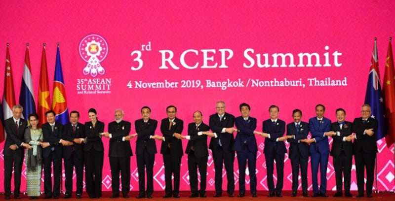 《区域全面经济伙伴关系协定》(RCEP)将于2022年初生效。(法新社)