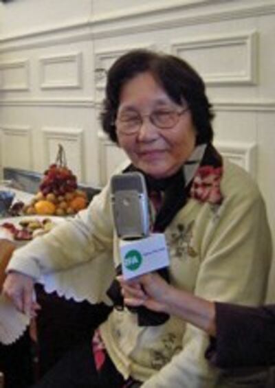 Bà Trần thị Hường trả lời đài RFA. Photo by TA