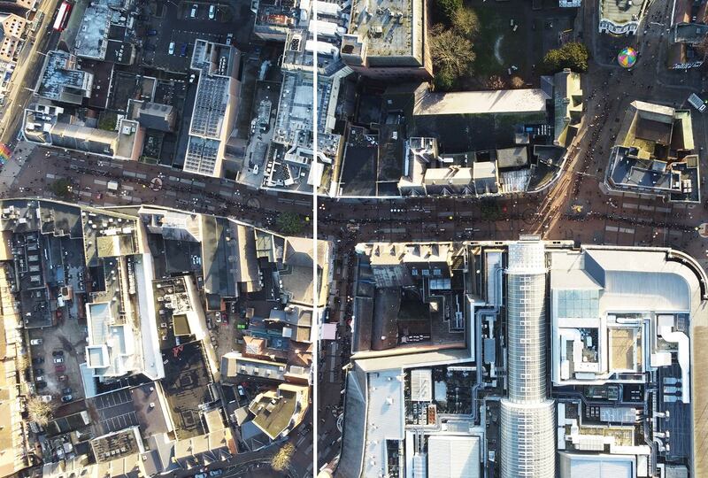 街头街尾合并: 在港人聚居的伦敦金斯顿区(Kingston),约1000名香港人在市中心大街筑起人链,支持香港新闻自由,人龙从街头延伸至街尾,更扩散至周边横街,场面壮观。(曹嘉超攝)