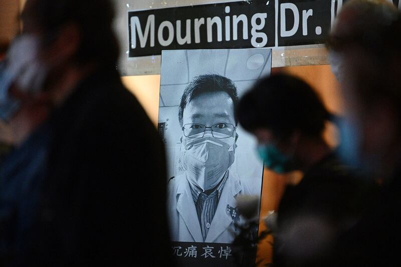 2020年2月7日，香港民众在悼念李文亮医生。（法新社） 