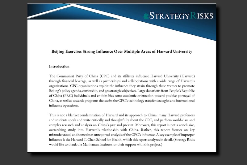 The report by China-focused think tank Strategy Risks.