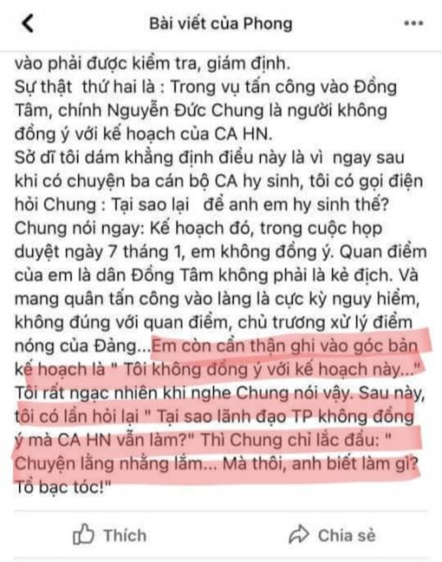 Hình minh hoạ. Đoạn trạng thái trên FB của nhà báo Nguyễn Như Phong viết về ông Nguyễn Đức Chung (đã đóng)