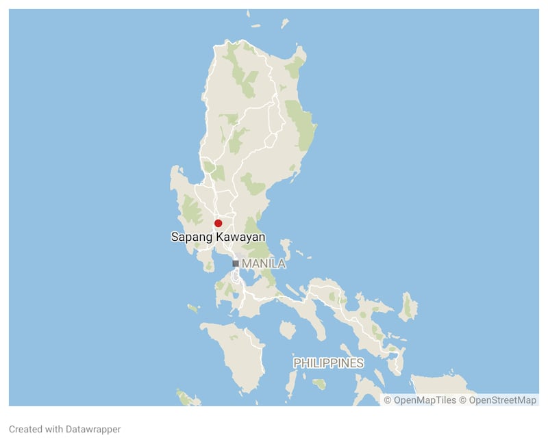 A map showing Sapan Kawayan, a small village of roughly 200 indigenous Aeta households, about 47 miles (75 kilometers) north of Manila, Philippines.