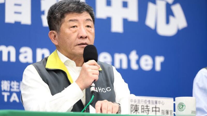 中央流行疫情指挥中心陈时中在记者会回应湖北解封。(疾管署提供)