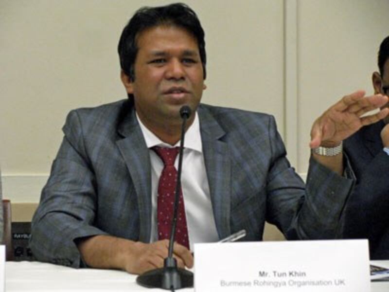 Tun Khin, president of the Burmese Rohingya Organisation UK, discusses the ongoing violence in Myanmar's northern Rakhine state, in Washington, Nov. 1, 2017.