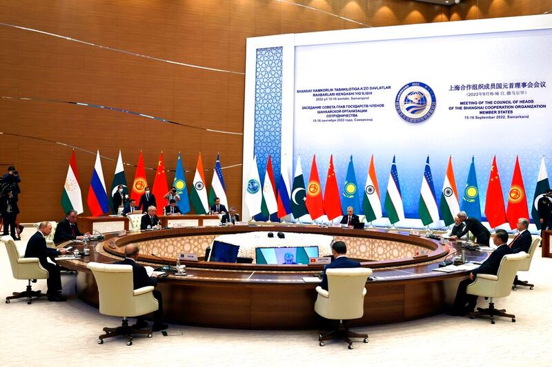 شاڭخەي ھەمكارلىق تەشكىلاتىنىڭ سەمەرقەنت باشلىقلار يىغىنى، 2022-يىلى سېنتەبىر، سەمەرقەند.