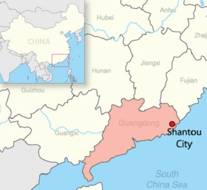 Map of Shantou, Guangdong, china