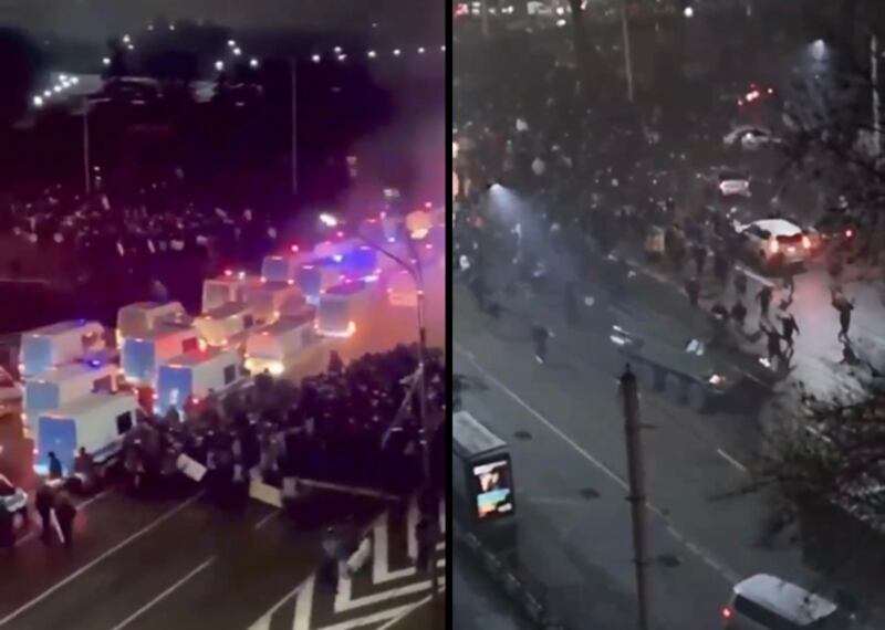 哈薩克斯坦最大的城市阿拉木圖,警方出動裝甲車鎮壓並向示威者開槍。(影片截圖)