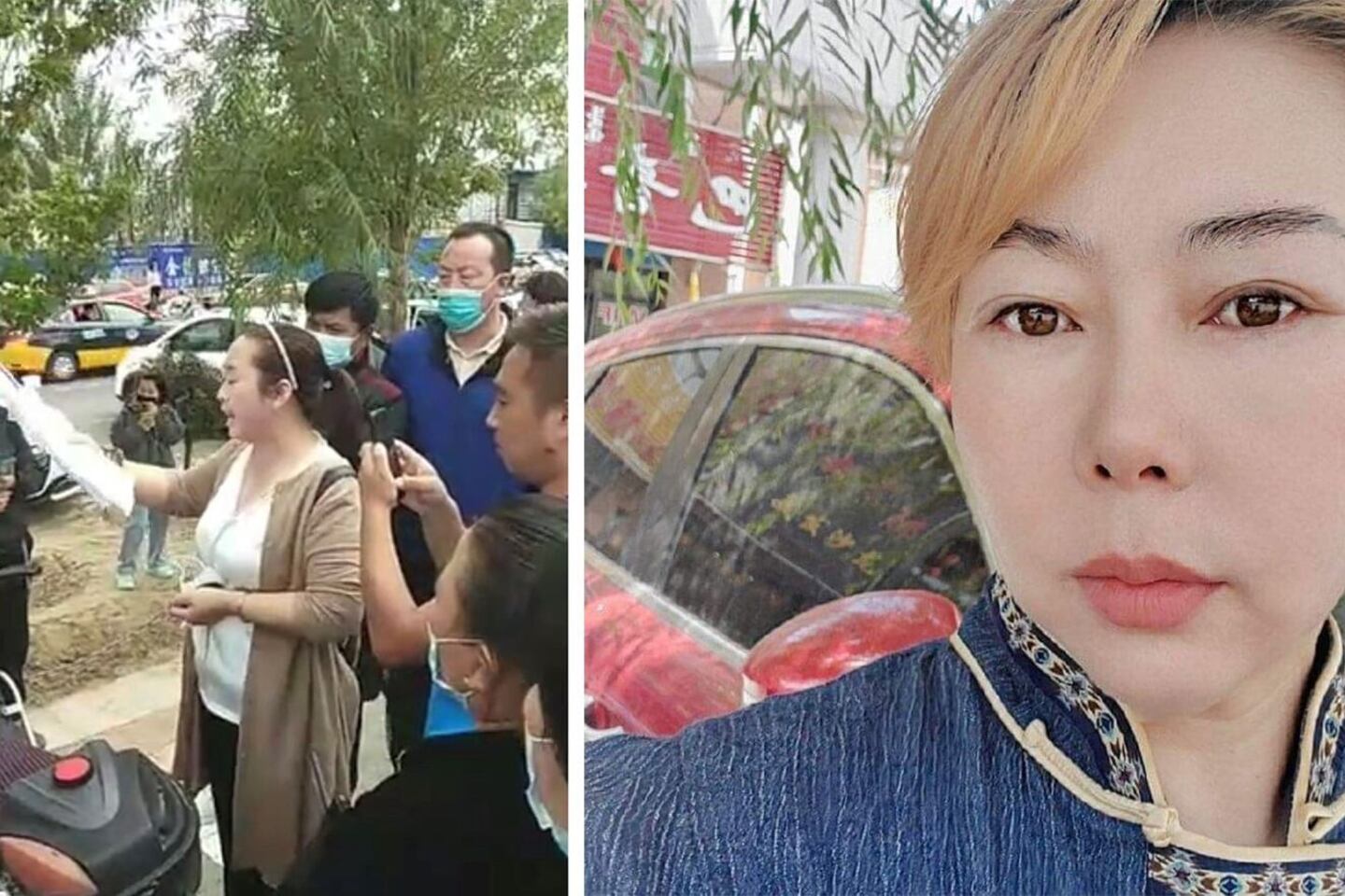 左图:数年前,内蒙古一学生家长读请愿。 右图:被捕的蒙古族教师乌兰图雅。