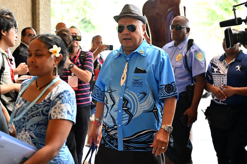 Tuvalu's Prime Minister Feleti Teo arrives for a meeting during the Pacific Islands Forum Leaders Meeting in Koror, Sept. 1, 2026.