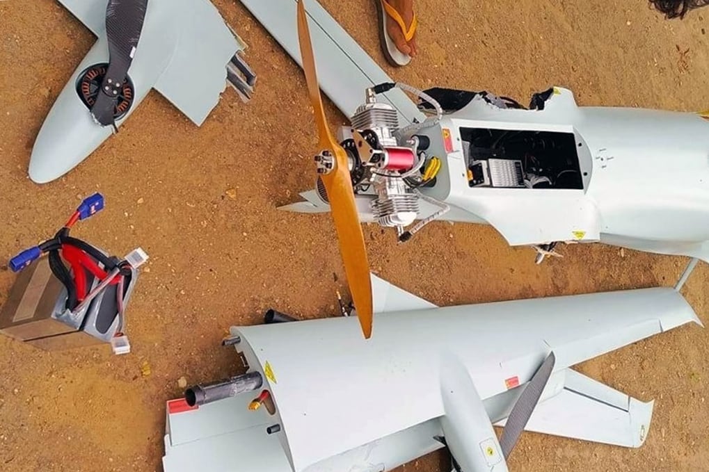 A Chinese-made high-tech surveillance drone of junta forces was seized by resistance forces after it crashed in Ayadaw township, Sagaing region, Myanmar, Sept.4, 2024.