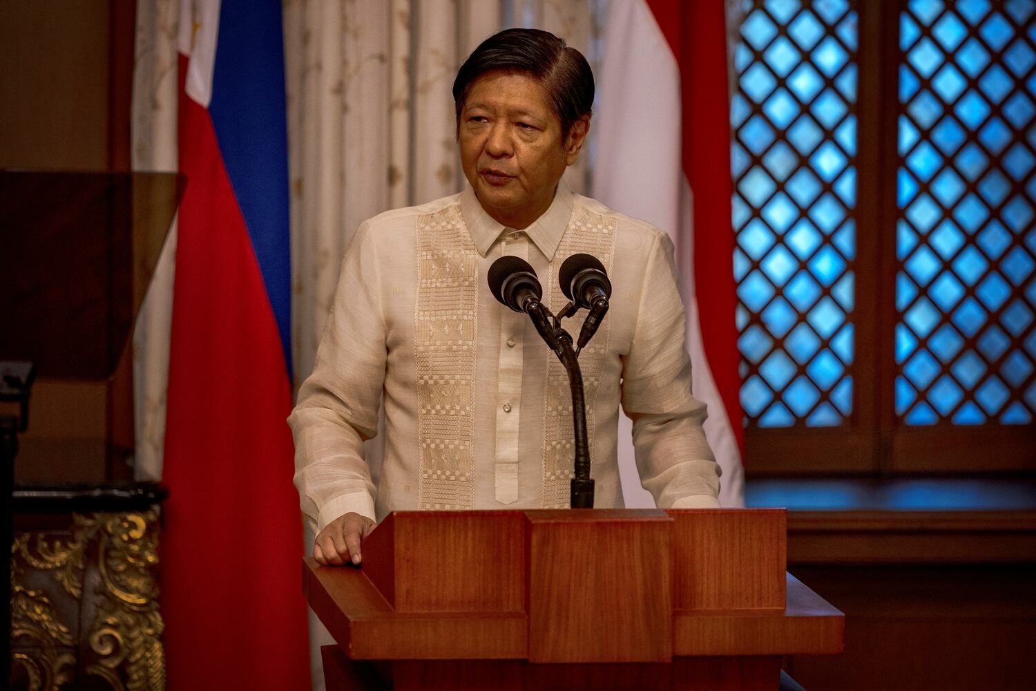 Philippine President Ferdinand Marcos Jr. delivers a statement at the Malacanang Palace, in Manila, Philippines, Jan. 10, 2024.