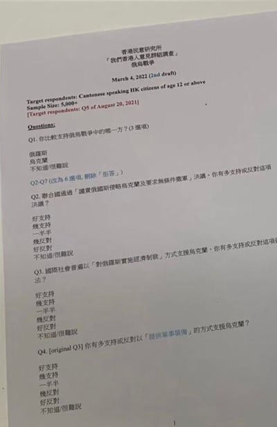 「港人講地」於周三(9日)報道網上流傳有關疑為香港民研製作的問卷草稿,不過香港民研指這草稿是捏造。(網上圖片)