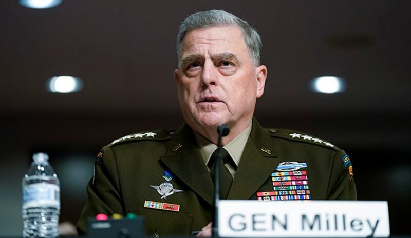 美军参谋长联席会议主席米利(Mark Milley)表示,对中国最近进行的一次高超音速武器系统试验“非常关切”。(美联社图片)