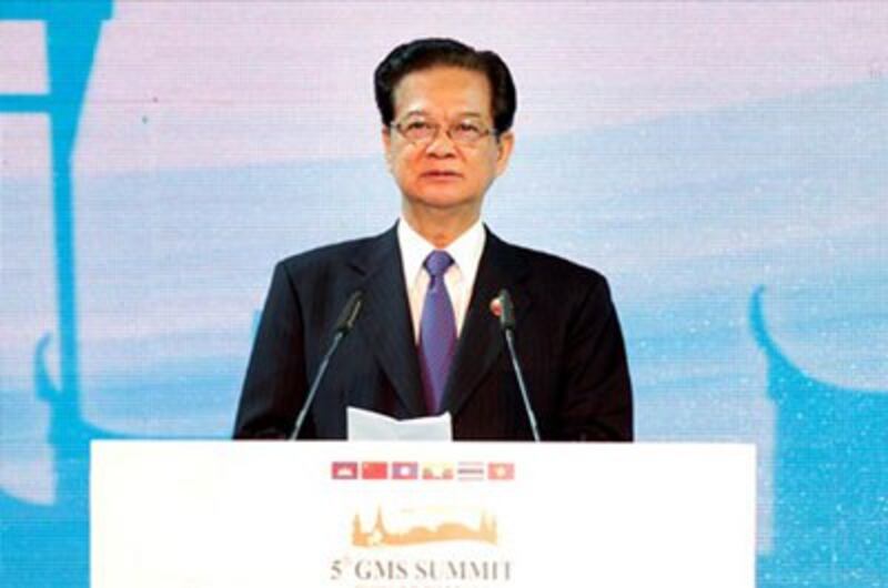 Thủ tướng VN Nguyễn Tấn Dũng phát biểu tại Hội nghị Thượng đỉnh Hợp tác Tiểu vùng Sông Mekong ở thủ đô Bangkok - Thái Lan hôm 20/12/2014. Courtesy chinhphu.vn