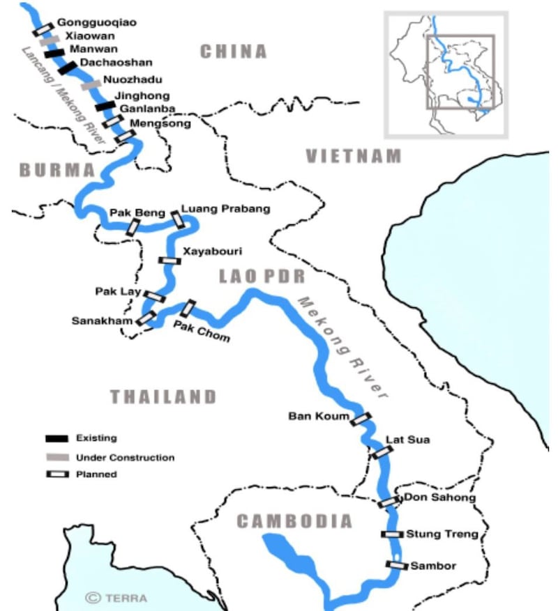 Bản đồ sông Mekong và các đập thủy điện