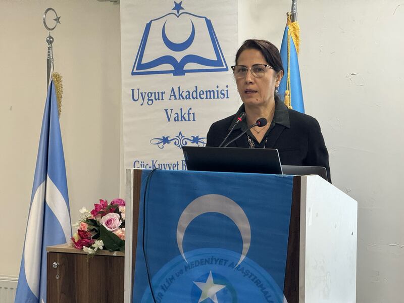 مەرھۇم دوكتور پەرھات قۇربان تەڭرىتاغلىنى خاتىرىلەش پائالىيىتىدە ئۇيغۇر ئاكادېمىيەسى ۋەخپىسىنىڭ رەئىسى دوكتور مەغپىرەت كامال سۆزلەۋاتىدۇ. 2024-يىلى 20-نويابىر، ئىستانبۇل
