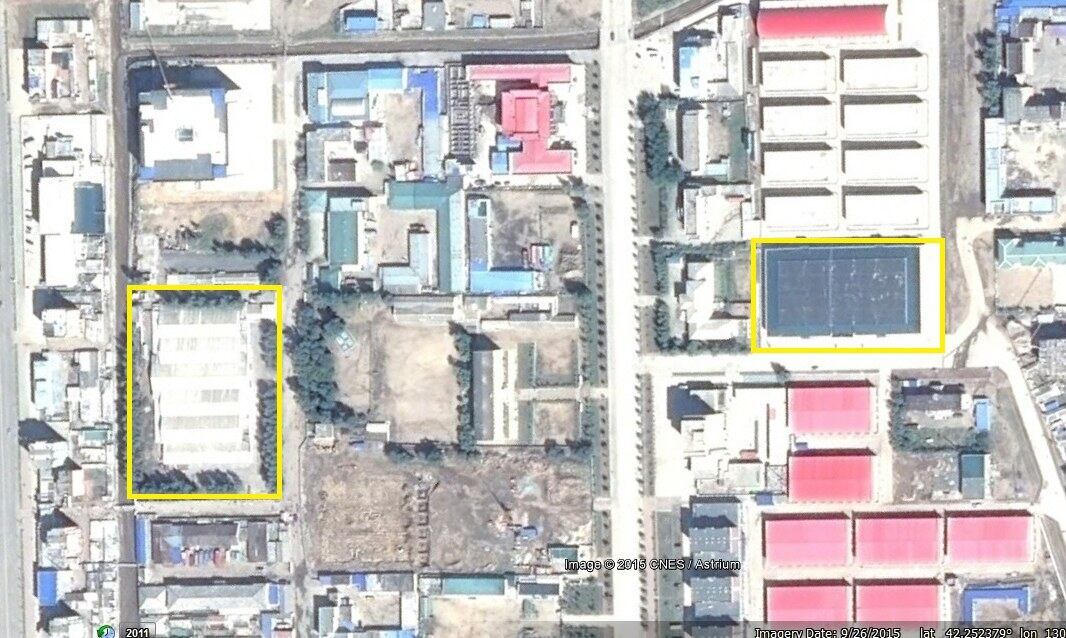 라선 시에 새로 지어진 공식 시장. (오른쪽). 약 1천800평 규모의 이 시장은 현대식으로 지어졌으며, 앞으로 많은 외국인이 방문할 것으로 예상된다. (2015년 9월 26일 촬영)